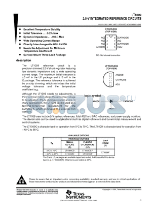 LT1009ID datasheet - 2.5-V INTEGRATED REFERENCE CIRCUITS