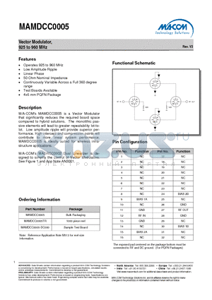 MAMDCC0005TR datasheet - Vector Modulator, 925 to 960 MHz