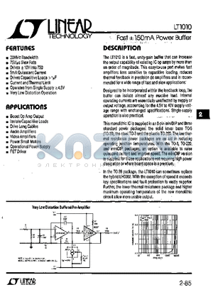 LT1010CN8 datasheet - Fast -150mA Power Buffer