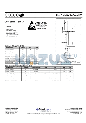 LC512TWN1-25H-A datasheet - Ultra Bright White 5mm LED