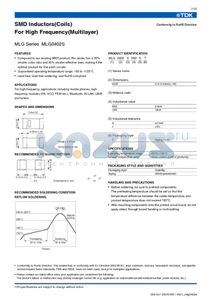 MLG040212NJT datasheet - SMD Inductors(Coils) For High Frequency(Multilayer)