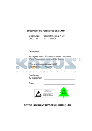 LC512TYL1-25Q-A-MT datasheet - SPECIFICATION FOR COTCO LED LAMP