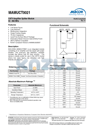 MAMUCT0021 datasheet - CATV Amplifier Splitter Module 50 - 860 MHz