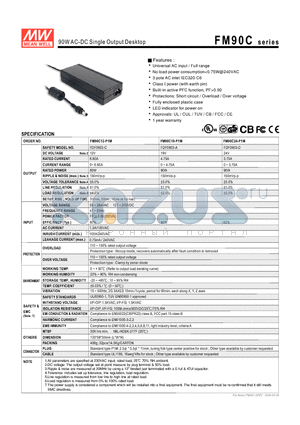 FM90C19-P1M datasheet - 90WAC-DC Single Output Desktop