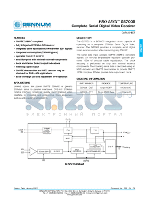 GS7005-CTT datasheet - Complete Serial Digital Video Receiver