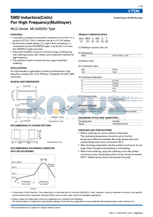 MLG060312NHT datasheet - SMD Inductors(Coils) For High Frequency(Multilayer)