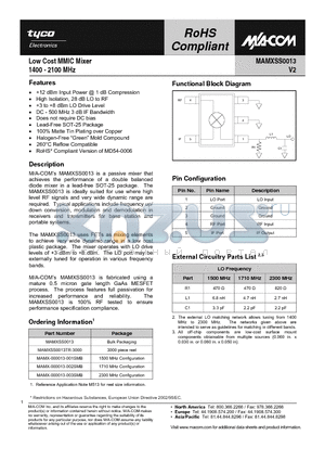 MAMX-000013-002SMB datasheet - Low Cost MMIC Mixer 1400 - 2100 MHz