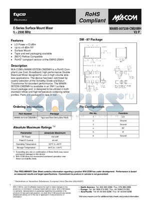 MAMX-007238-CM25MH datasheet - E-Series Surface Mount Mixer 5 - 2500 MHz