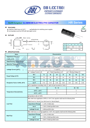 HR2C100LC datasheet - ALUMINIUM ELECTROLYTIC CAPACITOR