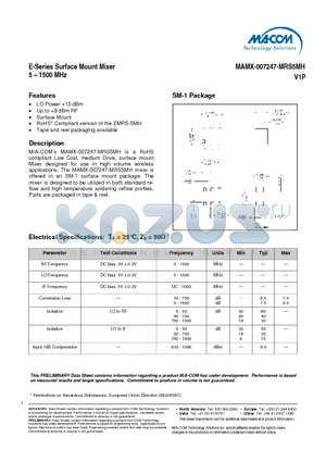 MAMX-007247-MRS5MH datasheet - E-Series Surface Mount Mixer 5 - 1500 MHz