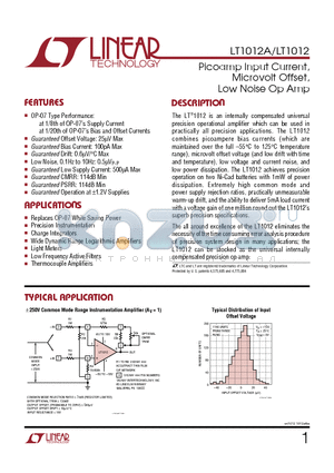 LT1012CH datasheet - Picoamp Input Current, Microvolt Offset, Low Noise Op Amp