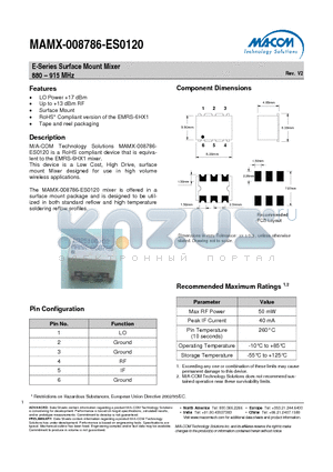 MAMX-008786-ES0120 datasheet - E-Series Surface Mount Mixer