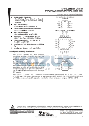 LT1013A datasheet - DUAL PRECISION OPERATIONAL AMPLIFIERS