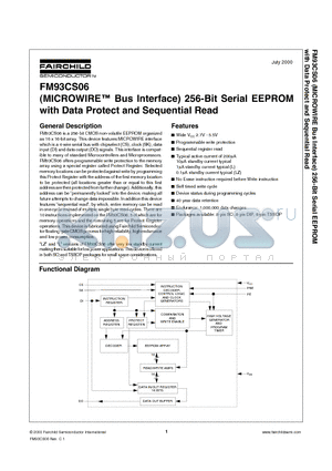 FM93CS06 datasheet - (MICROWIRE Bus Interface) 256-Bit Serial EEPROM with Data Protect and Sequential Read