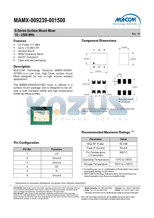 MAMX-009239-001500 datasheet - E-Series Surface Mount Mixer