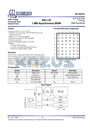 GS71024U-12 datasheet - 64K x 24 1.5Mb Asynchronous SRAM