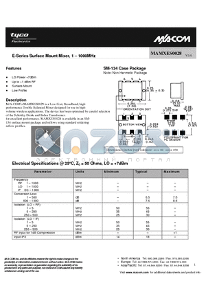 MAMXES0028 datasheet - E-Series Surface Mount Mixer, 1 - 1000MHz
