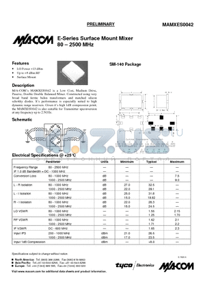 MAMXES0042 datasheet - E-Series Surface Mount Mixer 80 . 2500 MHz