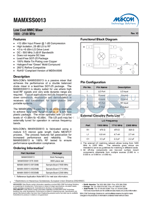 MAMXSS0013 datasheet - Low Cost MMIC Mixer 1400 - 2100 MHz