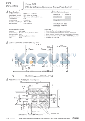 FMA006-7000-0 datasheet - Card Reader (Removable Tray without Switch)