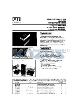 MAN3020A datasheet - DOUBLE HETEROJUNCTION AIGAAS RED LOW CURRENT DISPLAYS