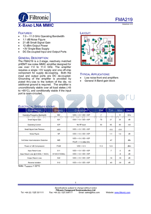 FMA219 datasheet - X-BAND LNA MMIC