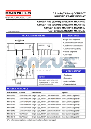 MAN3R10 datasheet - 0.3 Inch (7.62mm) COMPACT NUMERIC FRAME DISPLAY