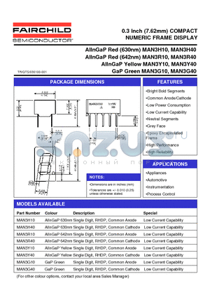 MAN3Y40 datasheet - 0.3 Inch (7.62mm) COMPACT NUMERIC FRAME DISPLAY