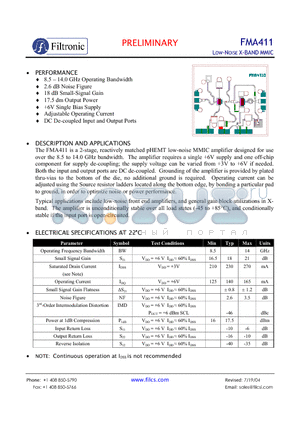 FMA411 datasheet - LOW-NOISE X-BAND MMIC