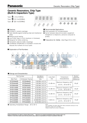 EFOS1005B5 datasheet - eramic Resonators, Chip Type (Built-In Capacitors Type)
