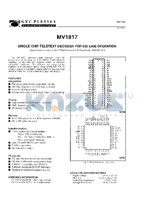 MV1817-3CGGPBR datasheet - SINGLE CHIP TELETEXT DECORDER FOR 625 LINE OPERATION