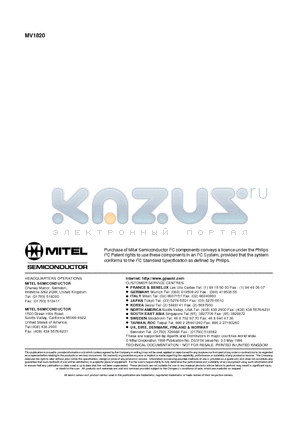 MV1820 datasheet - Video Programme Delivery Control Interface Circuit