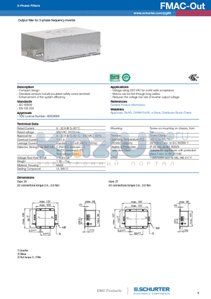 FMAC-0A40-2513 datasheet - Output filter for 3-phase frequency inverter