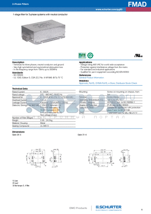 FMAD-0931-1610 datasheet - 1-stage filter for 3-phase systems with neutral conductor