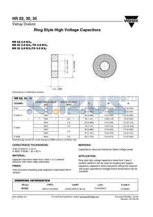 HR30 datasheet - Ring Style High Voltage Capacitors