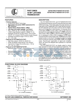 IDT74FCT162543ATE datasheet - FAST CMOS 16-BIT LATCHED TRANSCEIVER