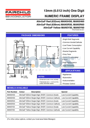 MAN5Y60 datasheet - 13mm (0.512 inch) One Digit NUMERIC FRAME DISPLAY