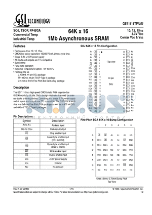 GS71116U-12 datasheet - 1Mb Asynchronous SRAM