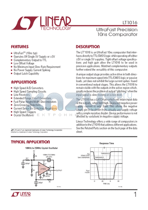 LT1016CS8 datasheet - UltraFast Precision 10ns Comparator