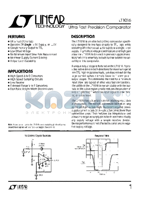 LT1016MJ8 datasheet - Ultra Fast Precision Comparator