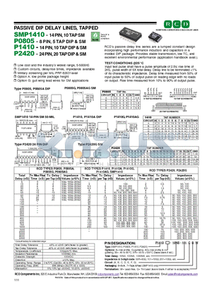 P2420ER-10NS-101 datasheet - PASSIVE DIP DELAY LINES, TAPPED