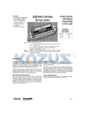 FMB-461 datasheet - EMI INPUT FILTERS 28 VOLT INPUT