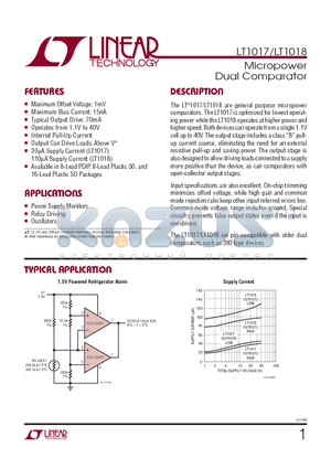 LT1017CH datasheet - Micropower Dual Comparator