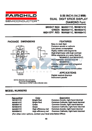 MAN6441C datasheet - 0.56 INCH (14.2 MM) DUAL DIGIT STICK DISPLAY DIAMOND Font