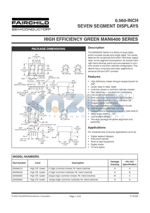 MAN6410 datasheet - 0.560-INCH SEVEN SEGMENT DISPLAYS