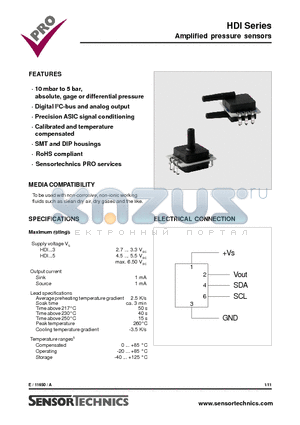 HDIM010GRY8H3 datasheet - Amplified pressure sensors