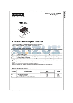 FMBA14 datasheet - NPN Multi-Chip Darlington Transistor