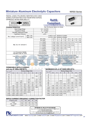 NRSS221M16V12.5X25TRF datasheet - Miniature Aluminum Electrolytic Capacitors