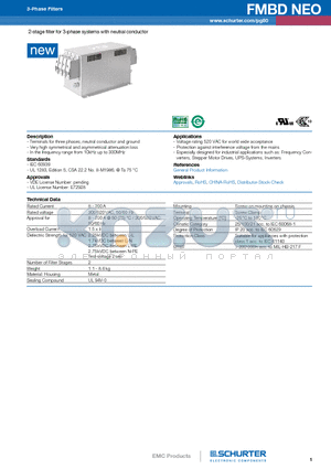 FMBD-B92F-K012 datasheet - 2-stage filter for 3-phase systems with neutral conductor