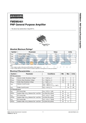 FMBM5401 datasheet - PNP General Purpose Amplifier